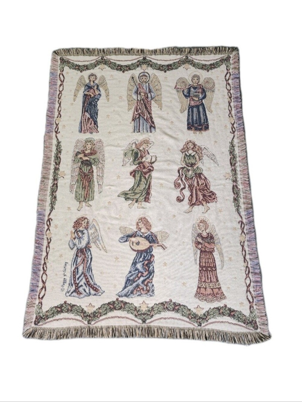 Goodwin Weavers Peggy Jo Ackley Tapestry Throw Blanket Afghan Bless Of Angels